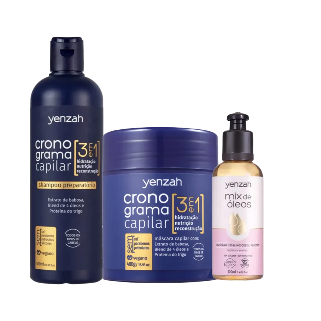 Kit Cronograma 3 Em 1 Sh + MascTodos Tipos + Mix Óleos |ByLinda