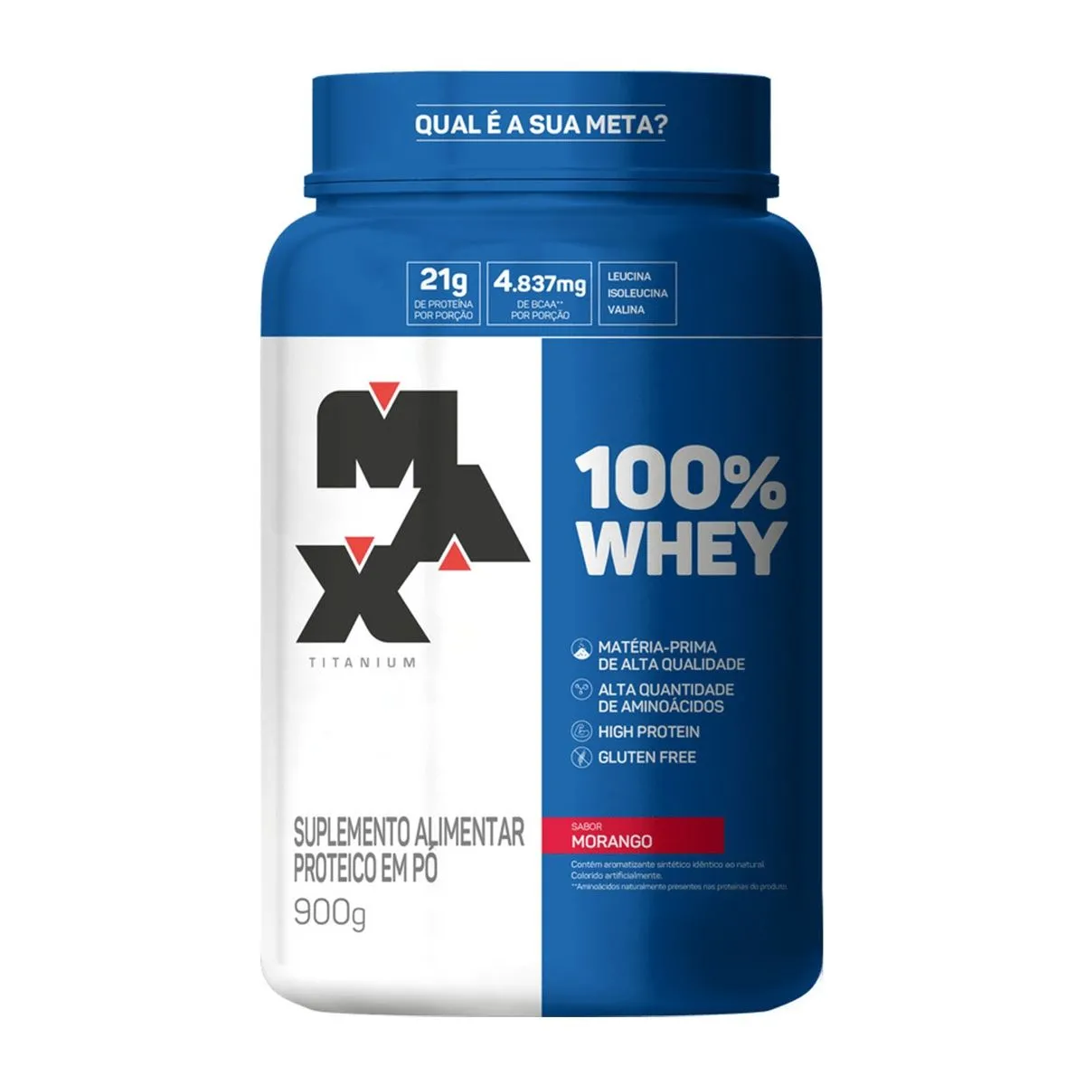 100% Whey Max Titanium Sabor Morango Com 900G
