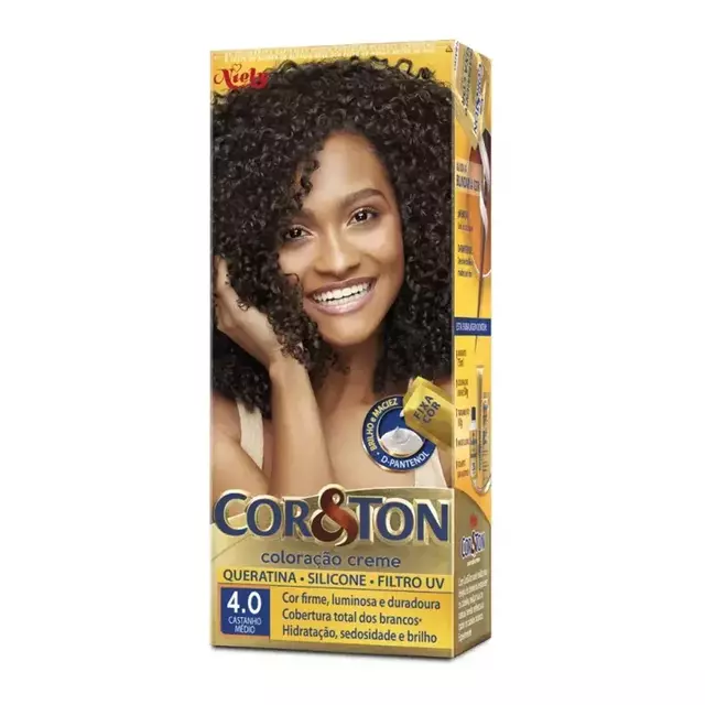 Coloração em creme 4.0 castanho médio - Cor & ton