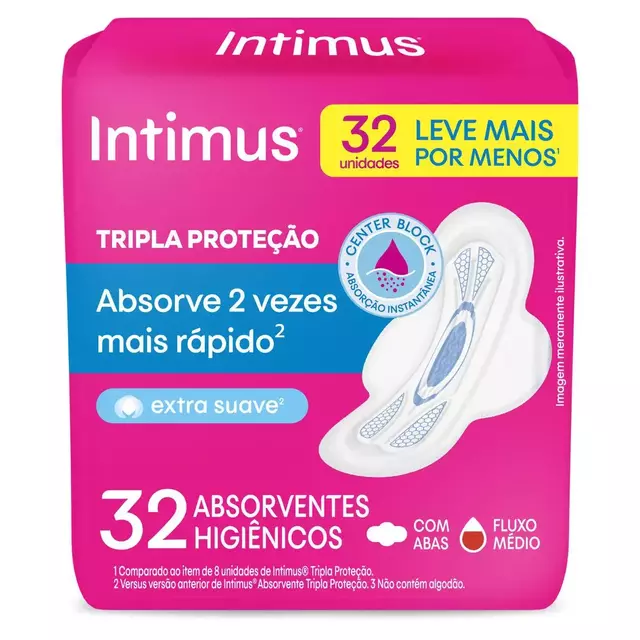 absorvente intimus extra suave com abas tripla proteção 32 unidades