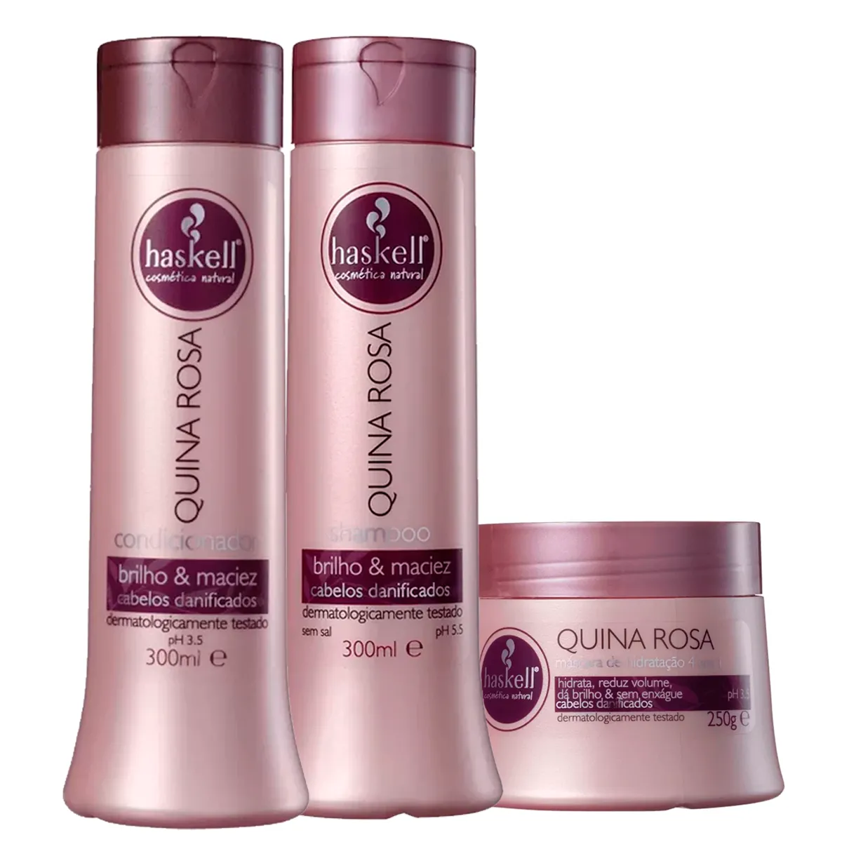 Kit Quina Rosa Shampoo, Condicionador e Máscara Haskell 300ml