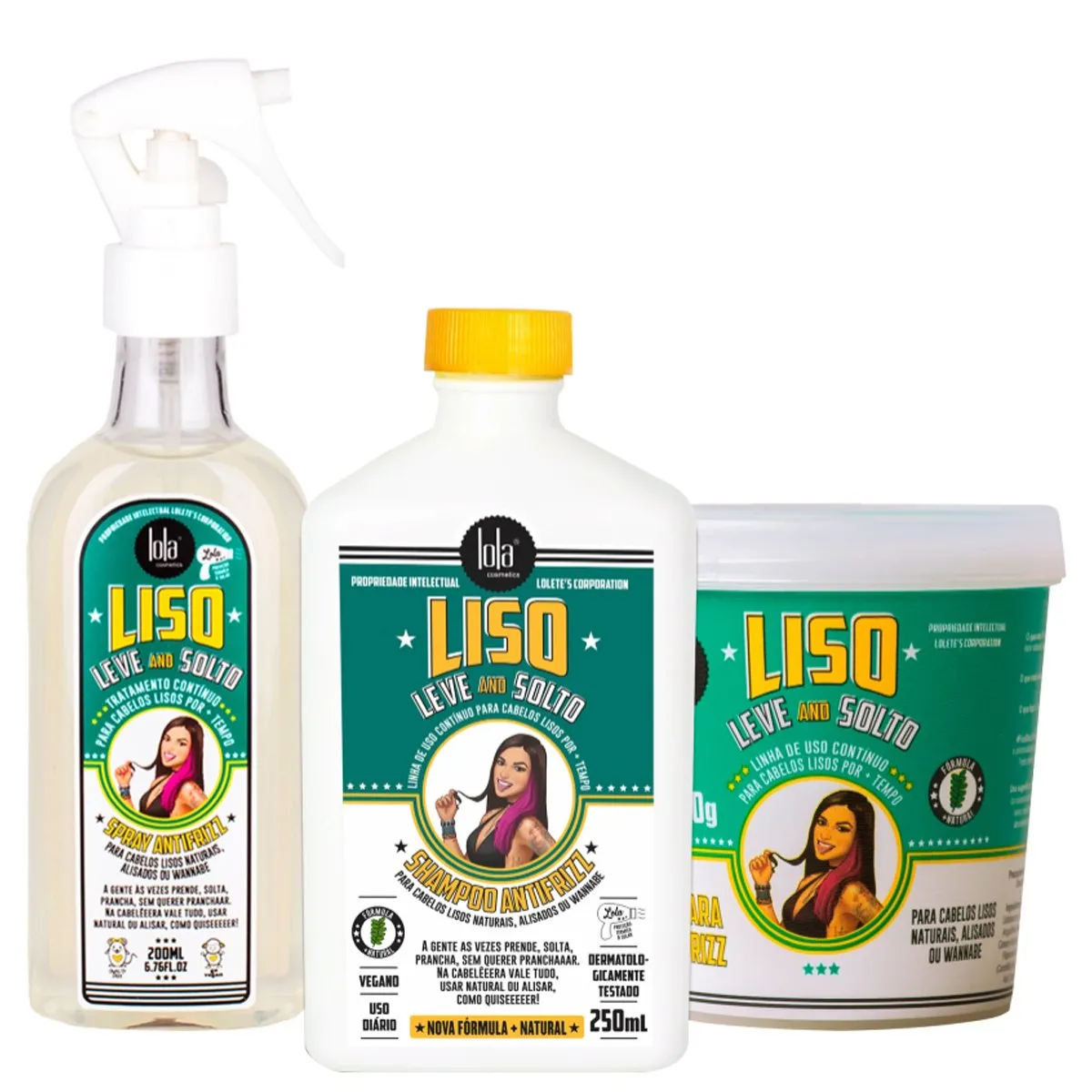Kit Lola From Rio Liso, Leve and Solto Shampoo, Máscara e Leave-in 3 Itens