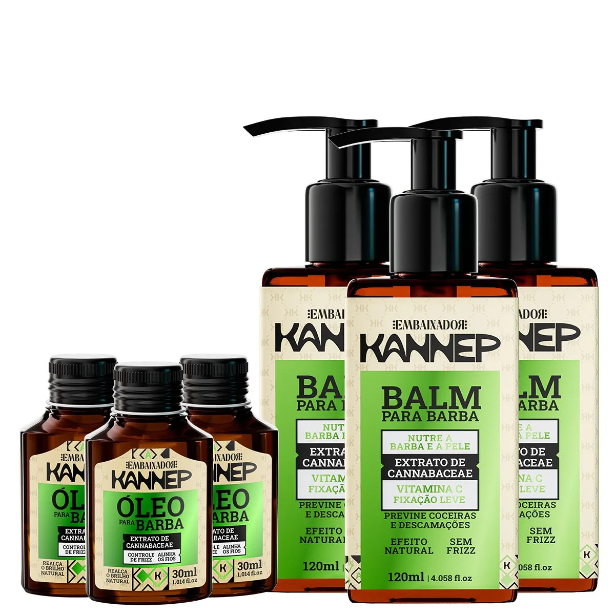 Kit 03 Balm + 03 Óleo para Barba Kannep Embaixador