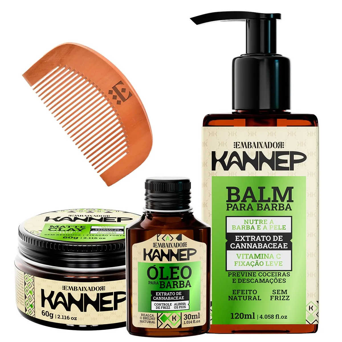 Kit Para Barba Kannep Pomada Matte + Balm + Óleo + Pente Embaixador