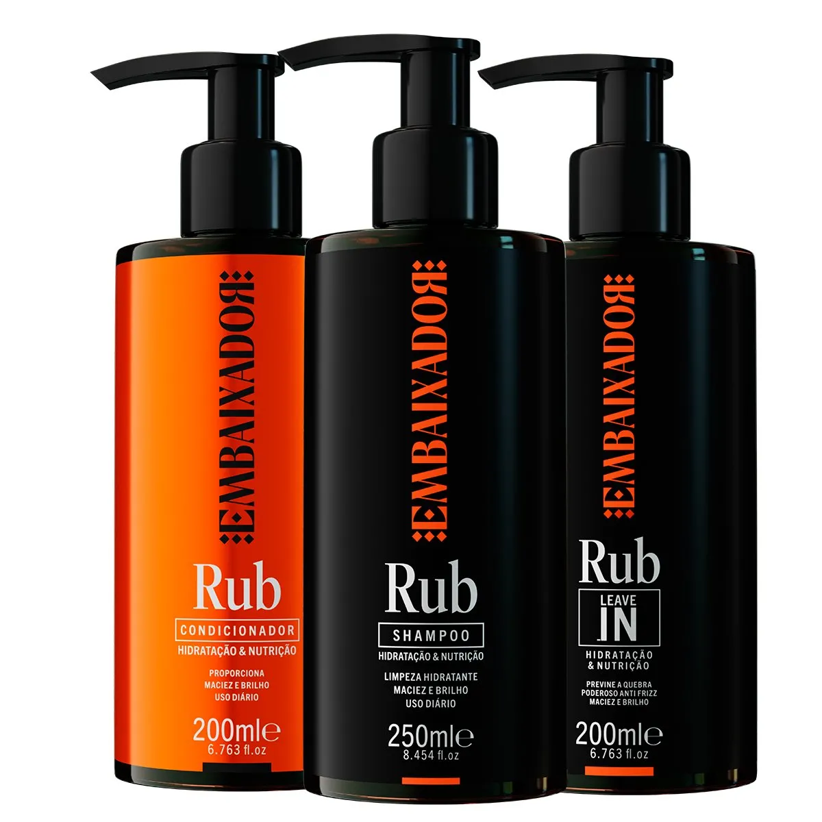Kit Shampoo Condicionador e Leave-in Rub Embaixador