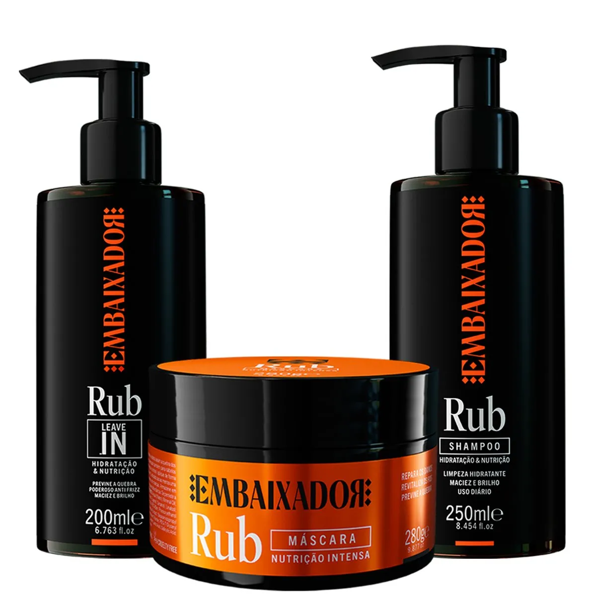 Kit Shampoo, Máscara e Leave-in Rub Embaixador
