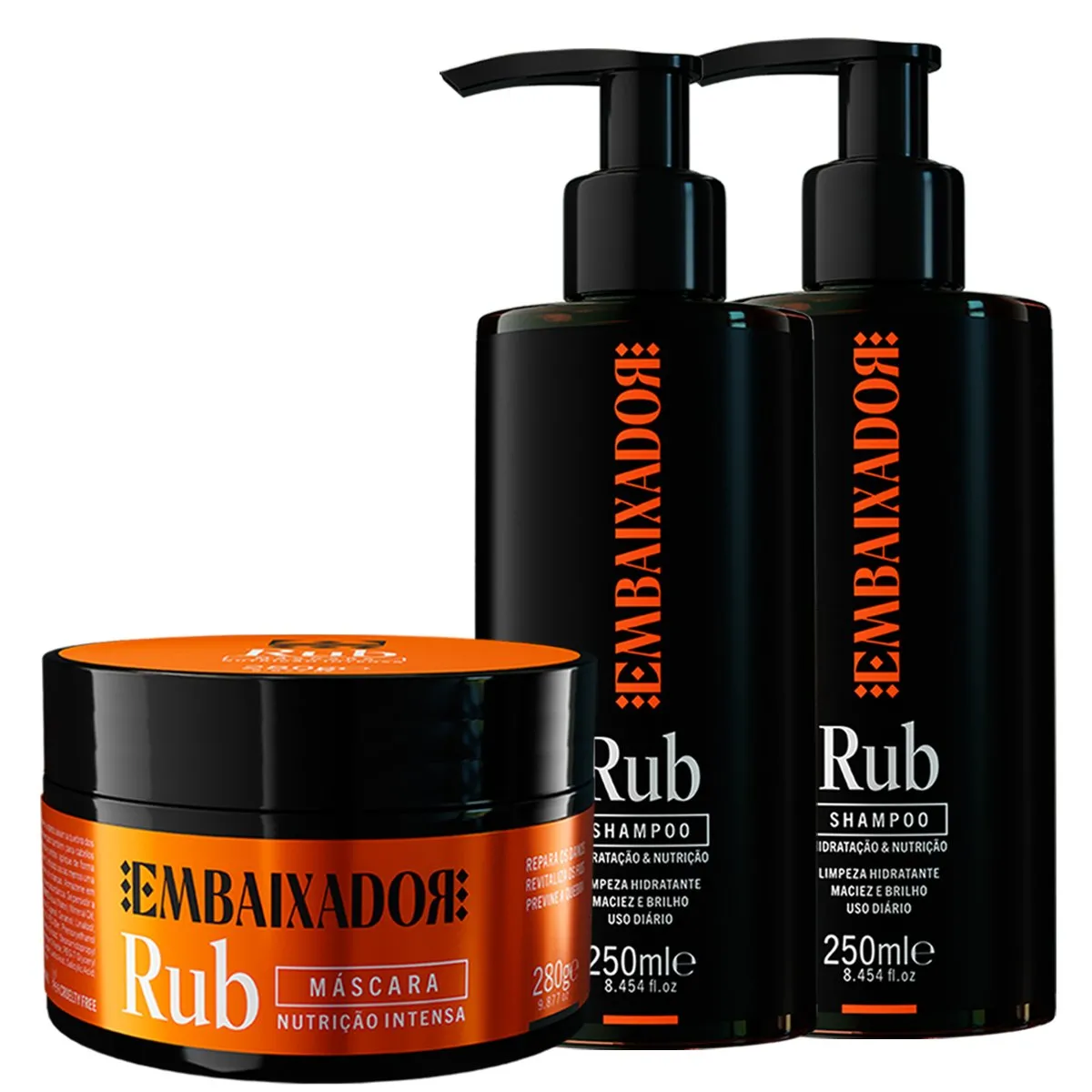 Kit 2 Shampoos + 1 Máscara Hidratação e Nutrição Rub Embaixador
