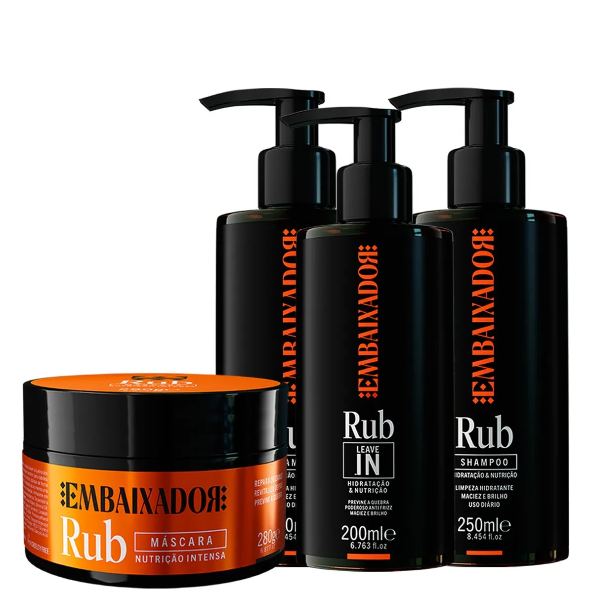 Kit 2 Shampoos + 1 Máscara e 1 Leave-in Rub Embaixador