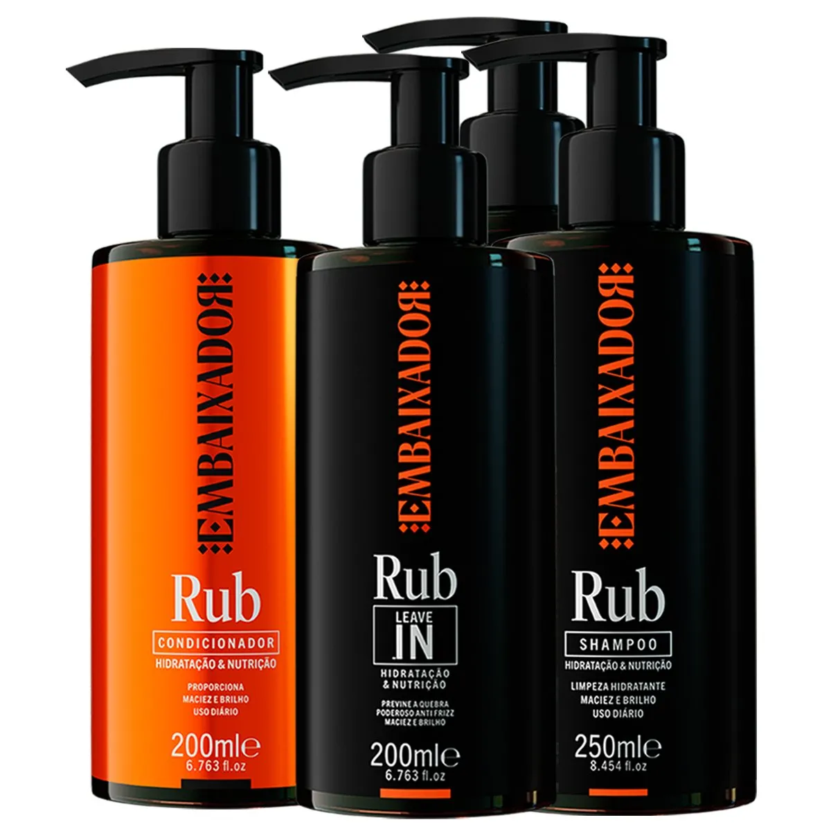 Kit 2 Shampoos + 1 Cond. e 1 Leave-in Rub Embaixador