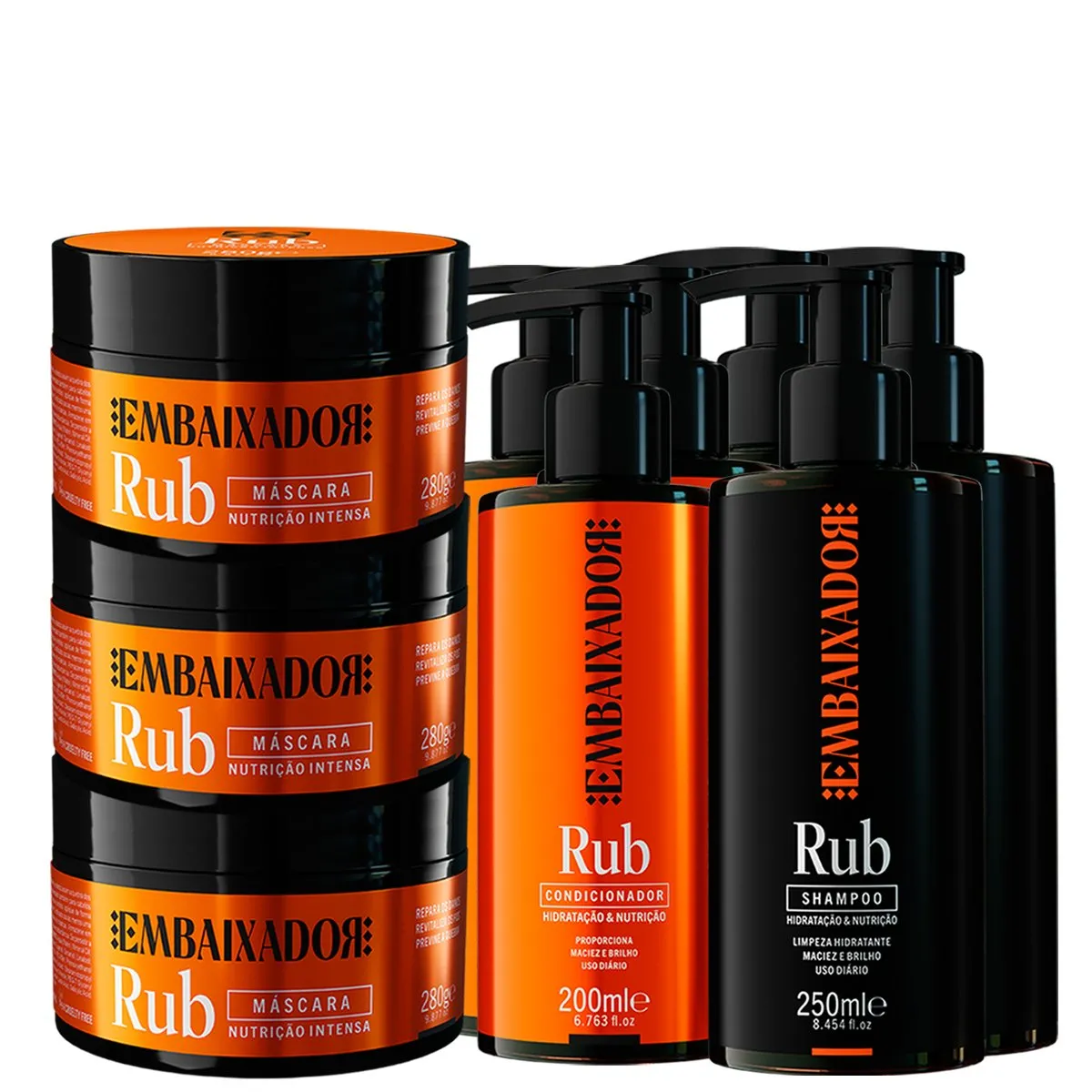 Kit 03 Shampoo + 03 Condicionador e 03 Máscara Rub Embaixador