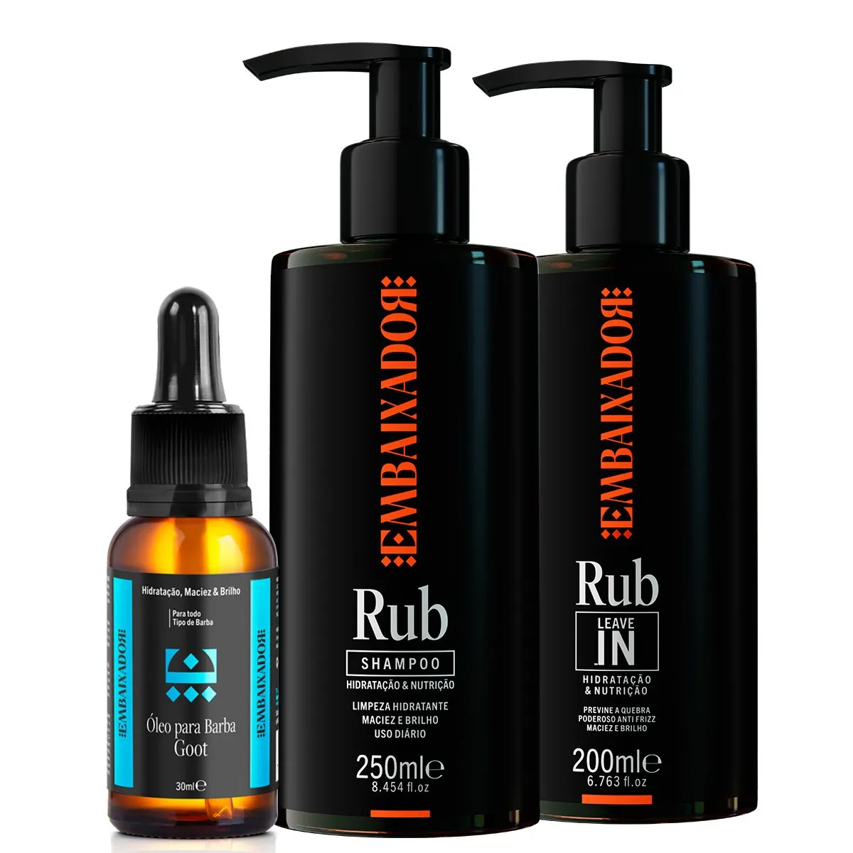 Kit Shampoo + Leave-in Rub + Óleo Barba Goot Embaixador