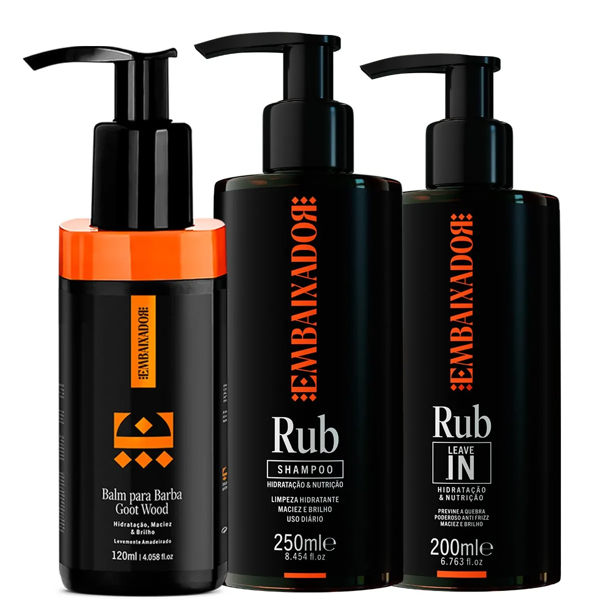 Kit Shampoo + Leave-in Rub + Balm Barba Goot Wood Embaixador