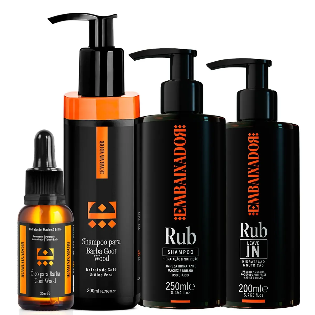 Kit Shampoo + Leave-in Rub + Kit Barba Óleo e Shampoo Goot Wood Embaixador