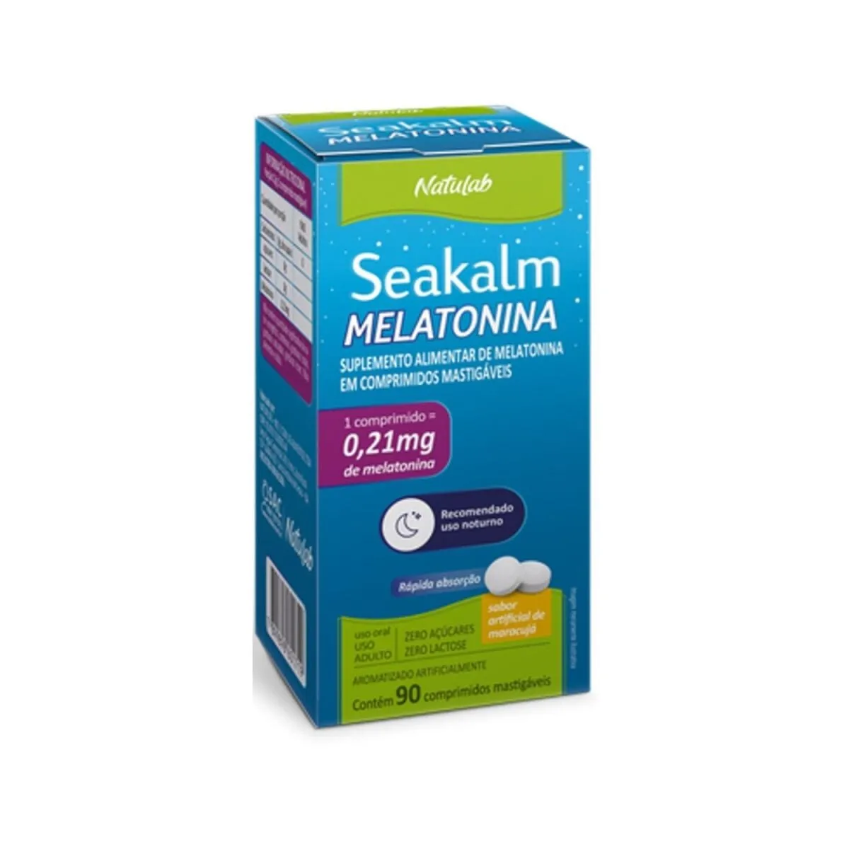 Seakalm Melatonina 0,21mg Sabor Maracuja 90 Comprimidos Mastigaveis