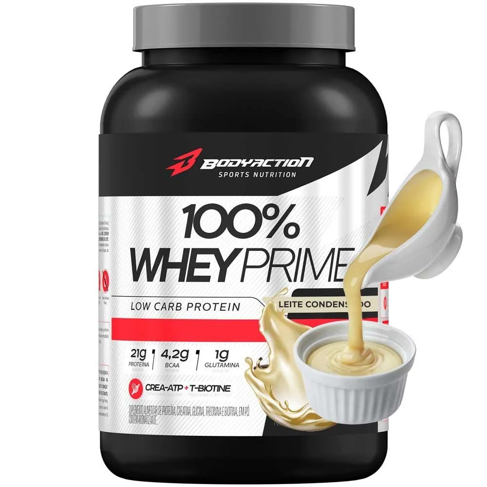 100% Whey Concentrado Prime 21G Proteina 900G Bodyaction - Sabor Leite Condensado