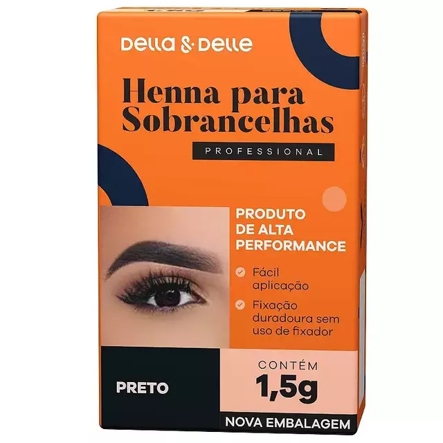 henna para sobrancelha profissional cor preta 1,5g - Della & Delle
