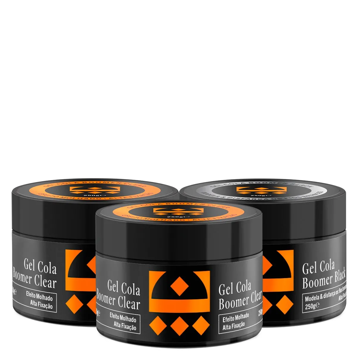 Kit 02 Gel Cola Boomer Clear + 01 Gel Boomer Black Embaixador 250g