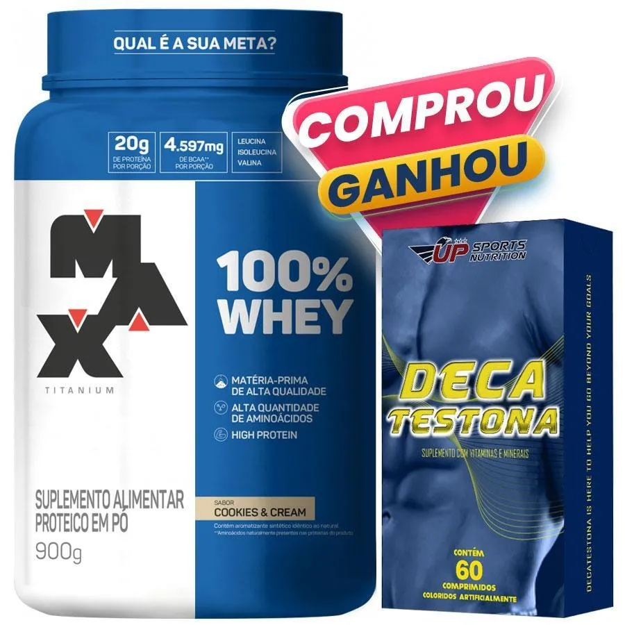 100% Whey Protein 900G Sabores Max Titanium + Deca Testona - Cookies