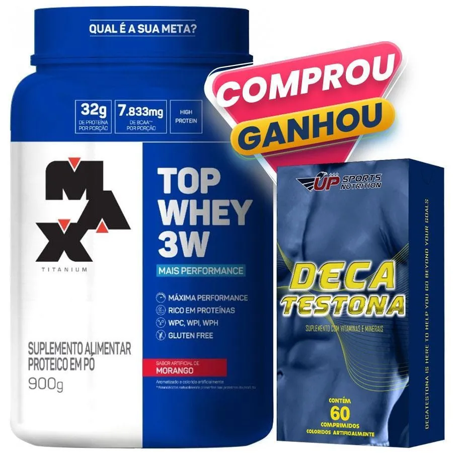 100% Whey Protein 900G Sabores Max Titanium + Deca Testona - Morango