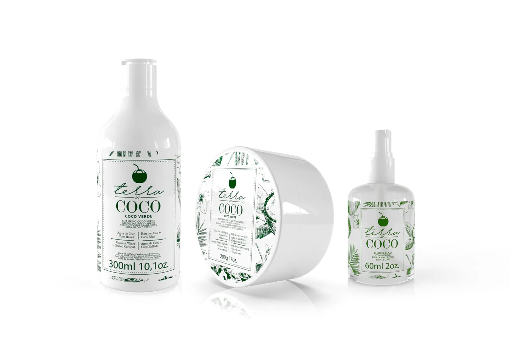 Combo Shampoo 300ml + Máscara Polpa de Coco Verde 200g + Elixir de Coco 60ml - Terra Coco