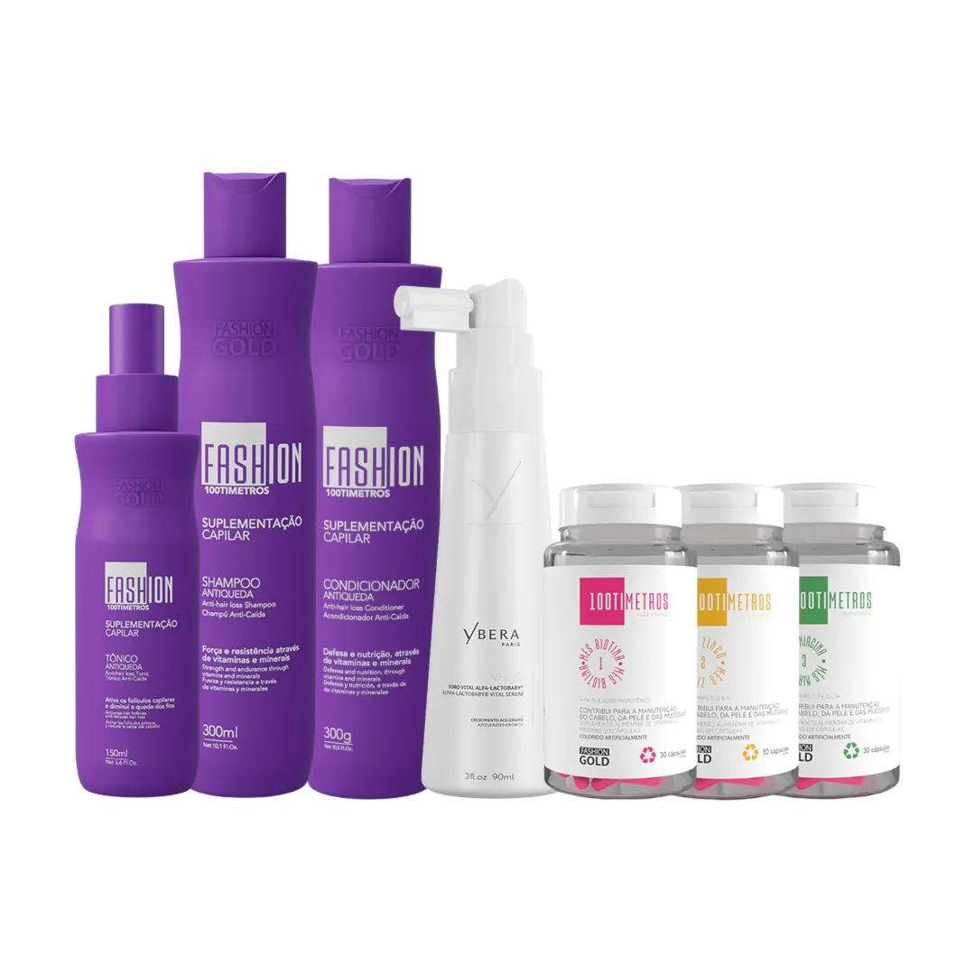 Combo Antiqueda Capilar + Soro Vello 90ml + Kit 100Timetros 90 Capsulas - Fashion Gold