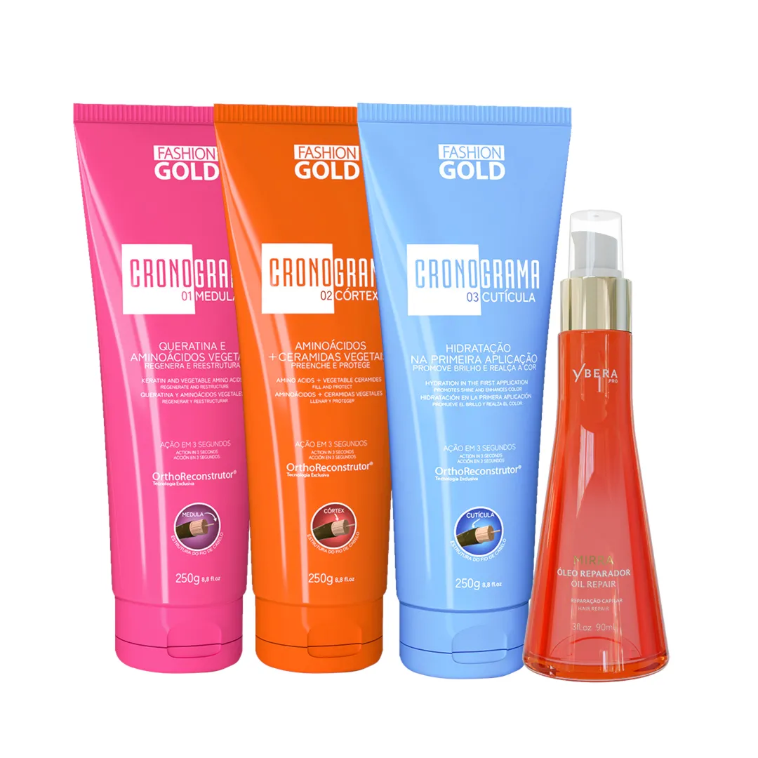 Kit Cronograma Capilar + Óleo de Mirra 90ml - Fashion Gold