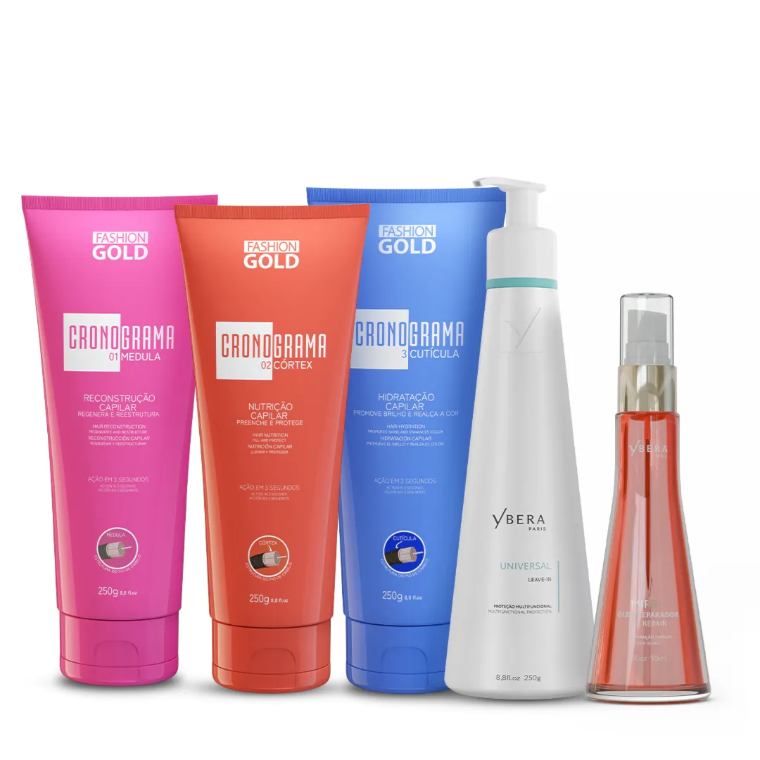 Kit Cronograma Capilar + Leave-in Universal 250g + Óleo de Mirra 90ml - Fashion Gold
