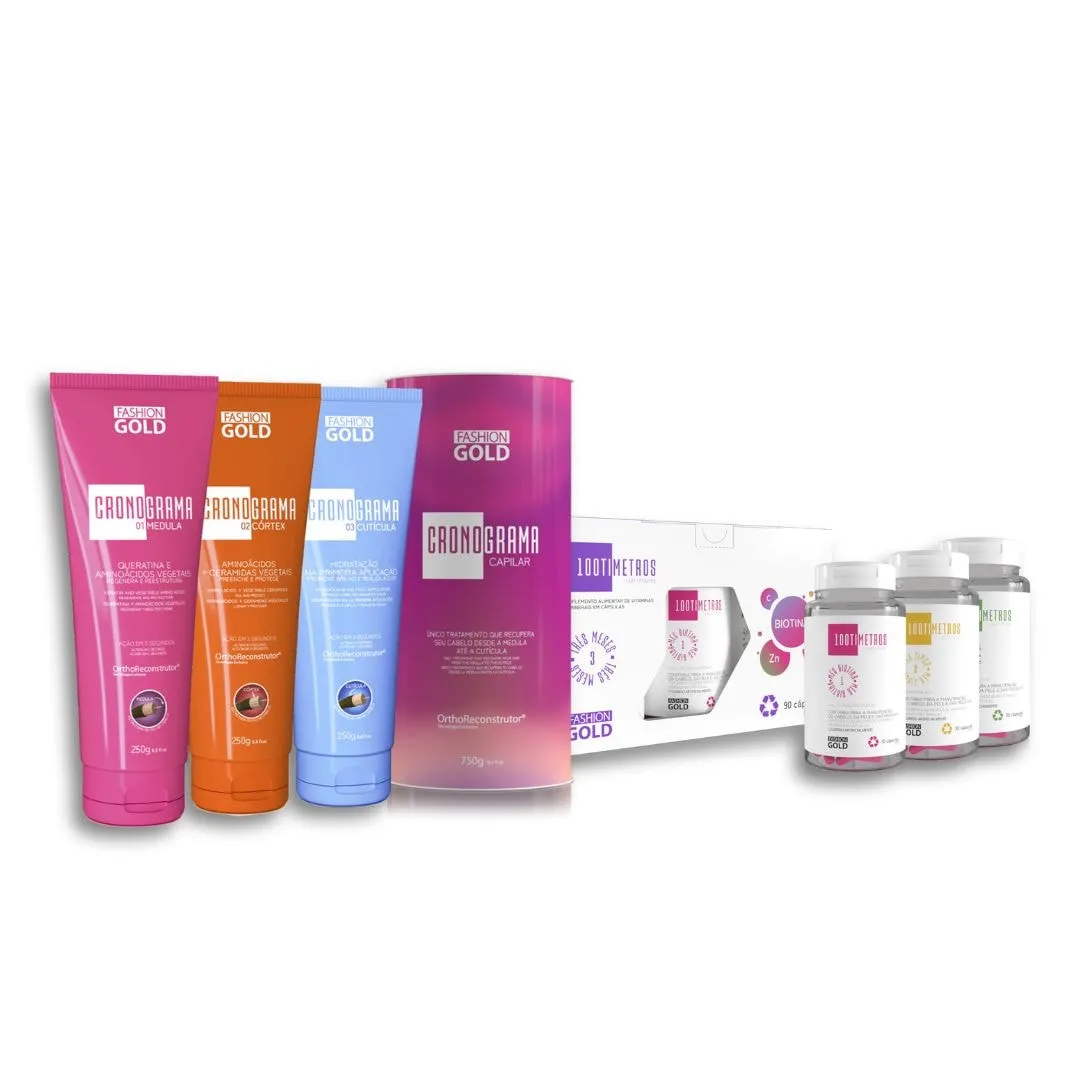 Kit Cronograma Capilar + Cápsulas 100Timetros - Fashion Gold