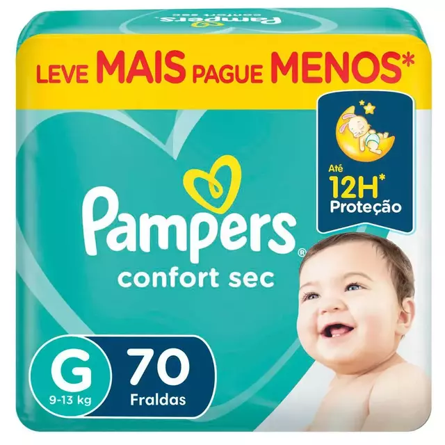 Fralda Confortsec Bag ”G” Pampers Simples c/70 Unidades
