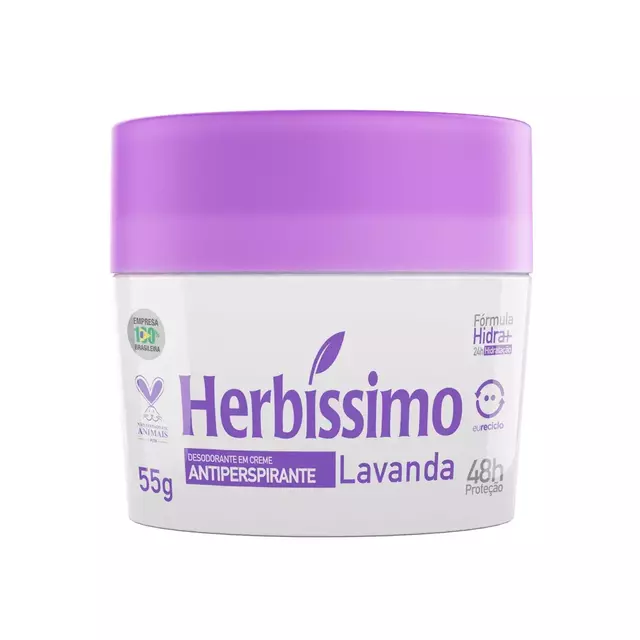 Desodorante em creme antiperspirante lavanda 55g - Herbíssimo