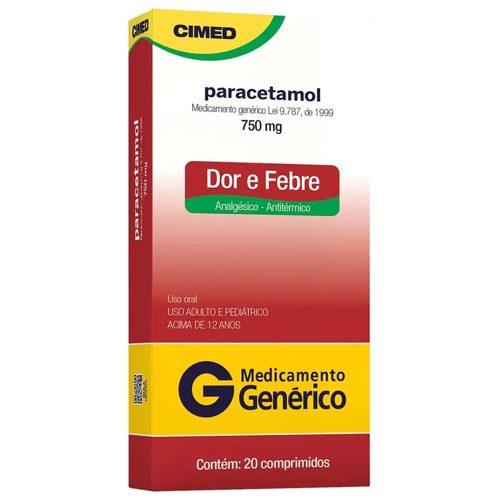 Paracetamol 750mg 20 Comprimidos Genérico Cimed