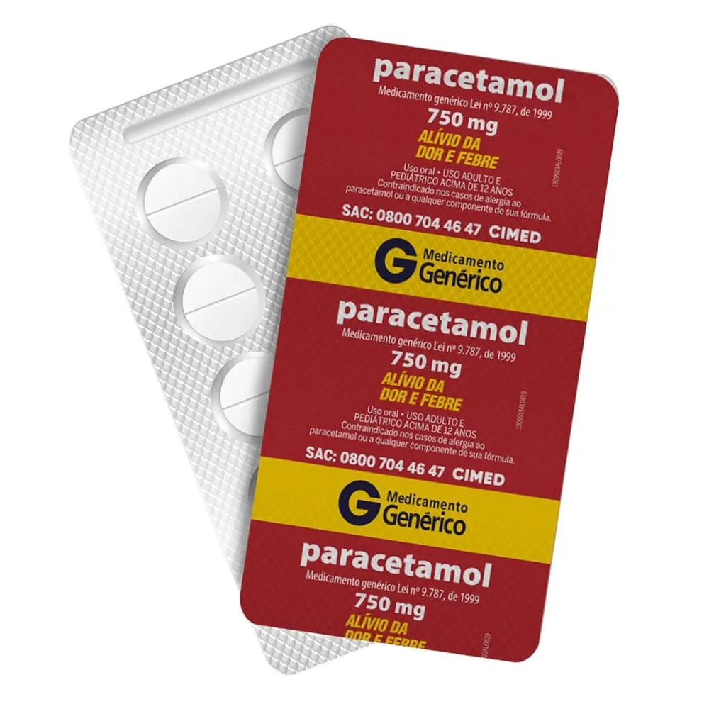Paracetamol Cartela 750mg 10 Comprimidos Genérico Cimed