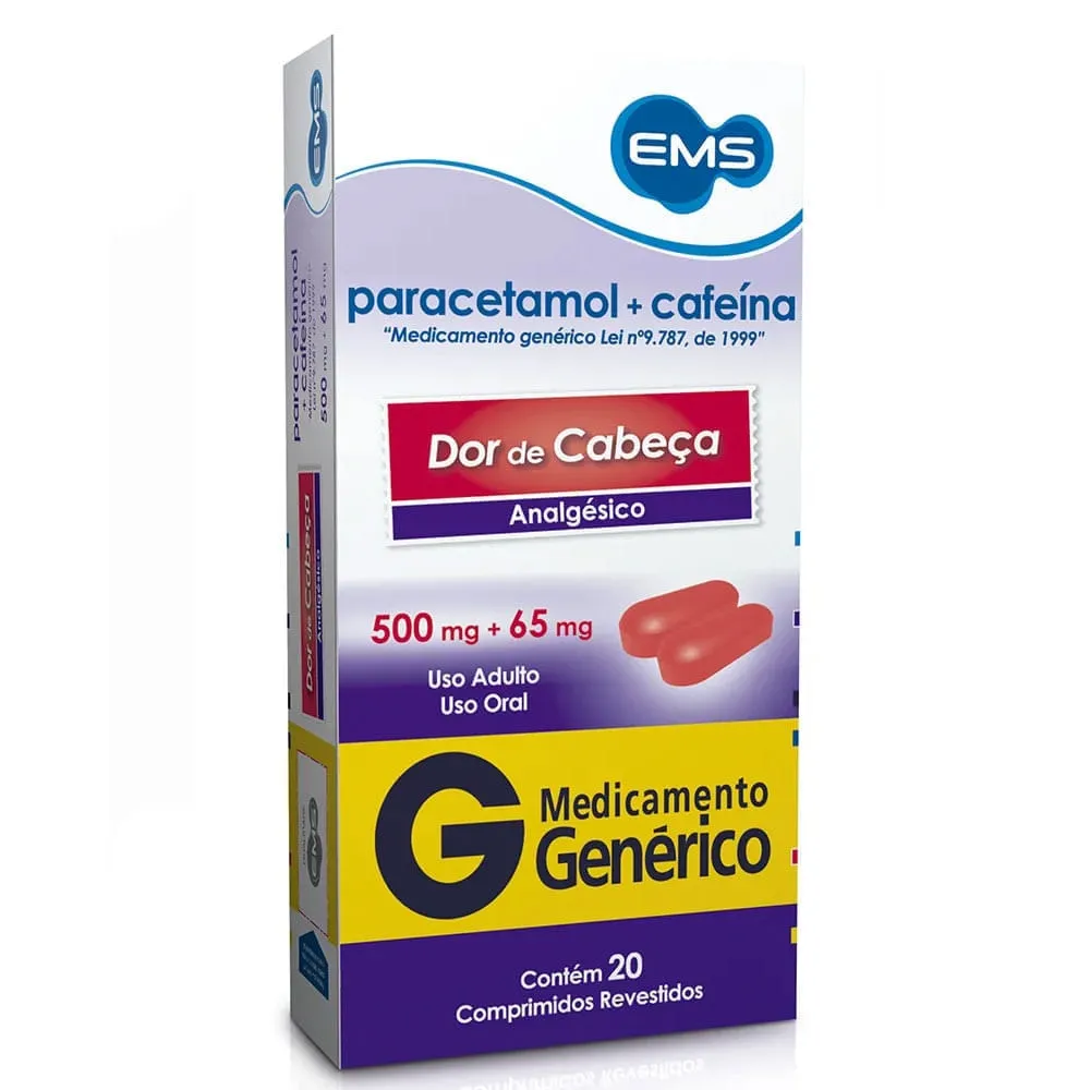 Paracetamol+Cafeína 500mg/65mg 20 Comprimidos Genérico EMS