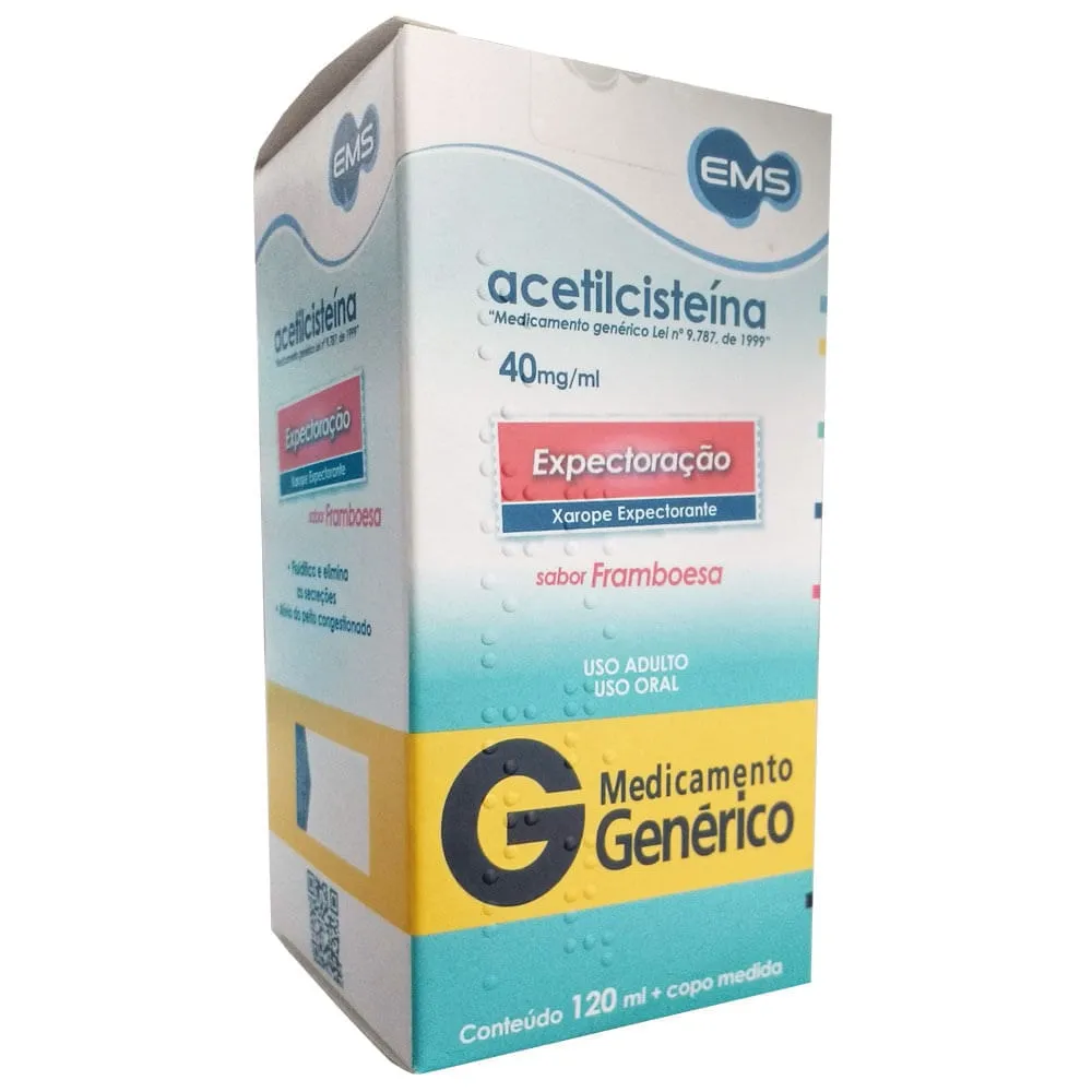 Acetilcisteína Xarope Expectorante Adulto Framboesa 40mg/ml 120ml Genérico EMS