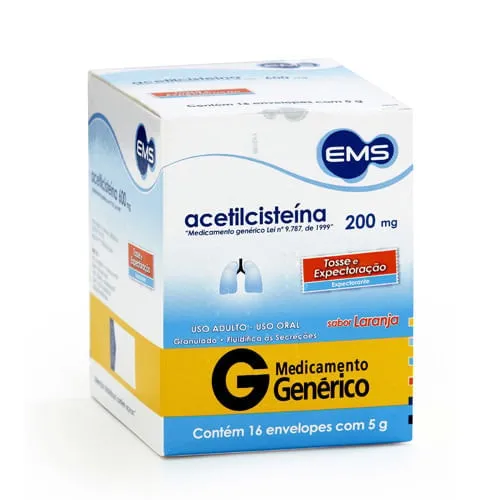 Acetilcisteina Granulado 200mg 16 envelopes de 5g cada Genérico EMS