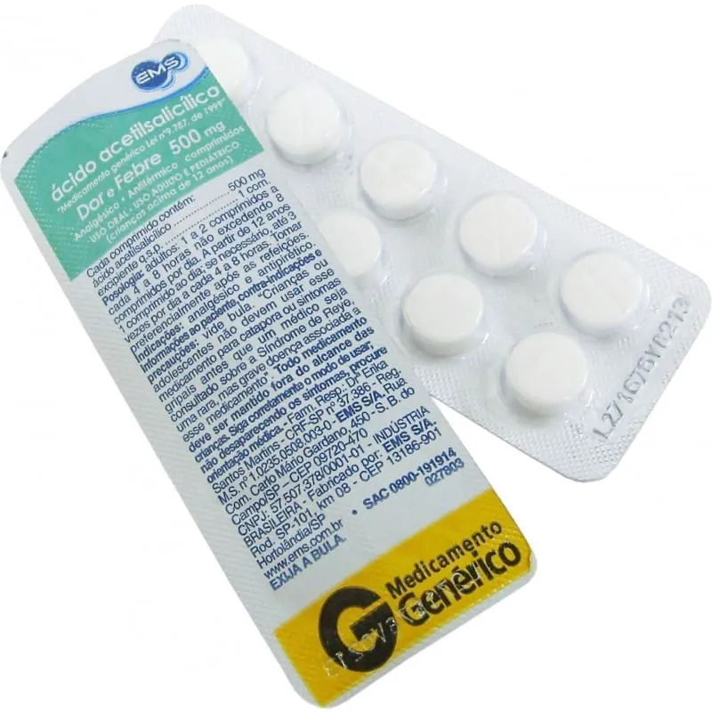 Ácido Acetilsalicílico Adulto 500mg 10 comprimidos Generico Ems