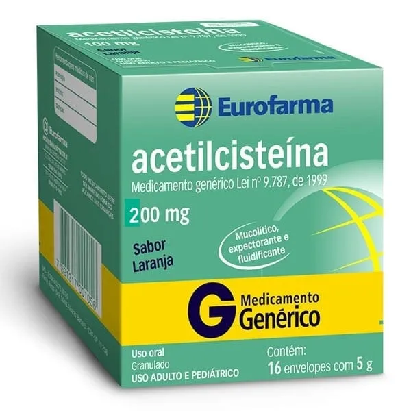 Acetilcisteina Granulado 200mg 16 envelopes de 5g cada Genérico Eurofarma