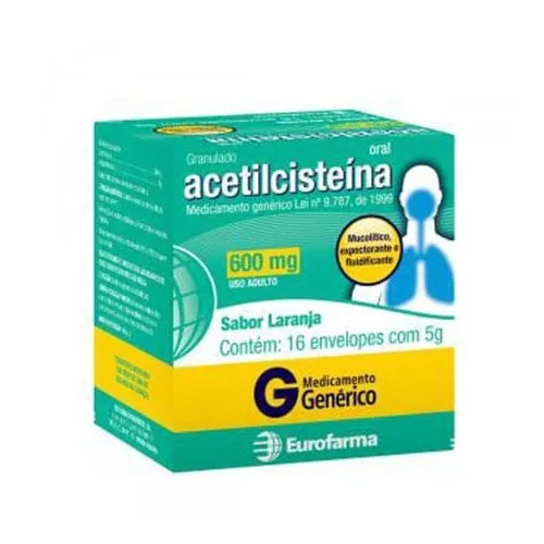 Acetilcisteina granulado 600mg/g 16 envelopes de 5g cada Genérico Eurofarma