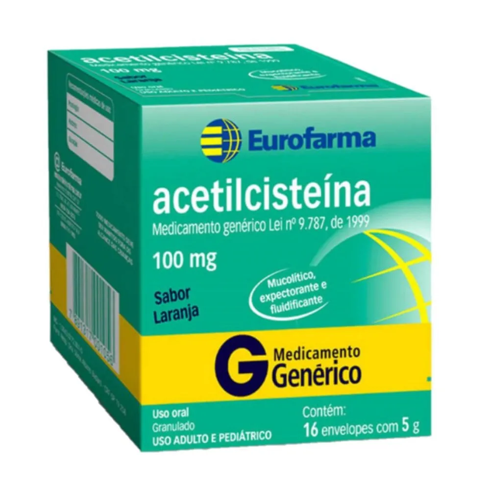 Acetilcisteina Granulado 100mg 16 envelopes de 5g Genérico Eurofarma