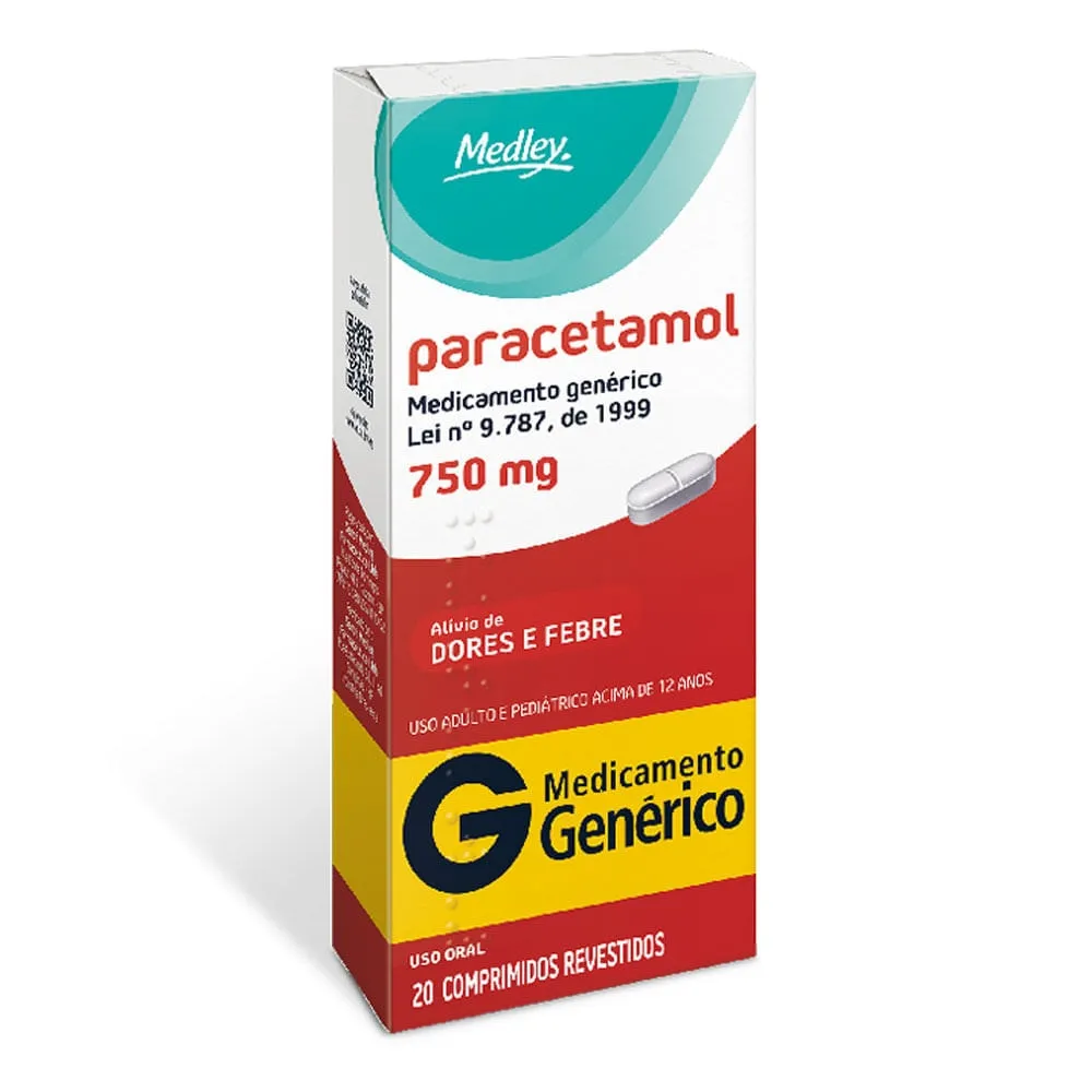 Paracetamol 750mg 20 Comprimidos Genérico Medley