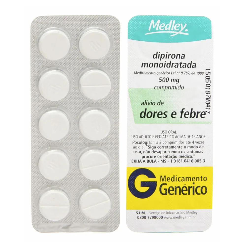 Dipirona 500mg 10 Comprimidos Genérico Medley