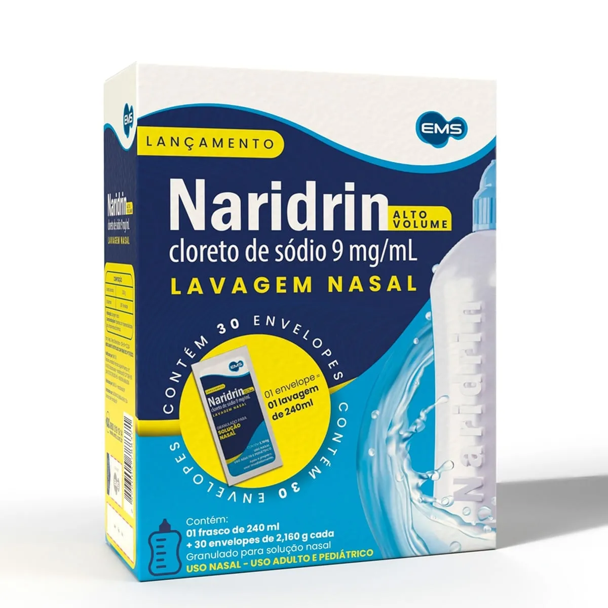 Naridrin Alto Volume (Cloreto de Sódio) 9mg/ml 30 envelopes + Frasco 240ml