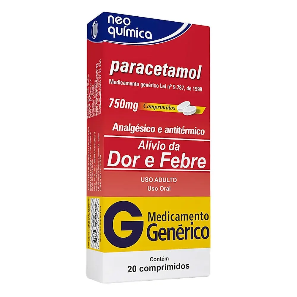 Paracetamol 750mg 20 Comprimidos Genérico Neo Quimica