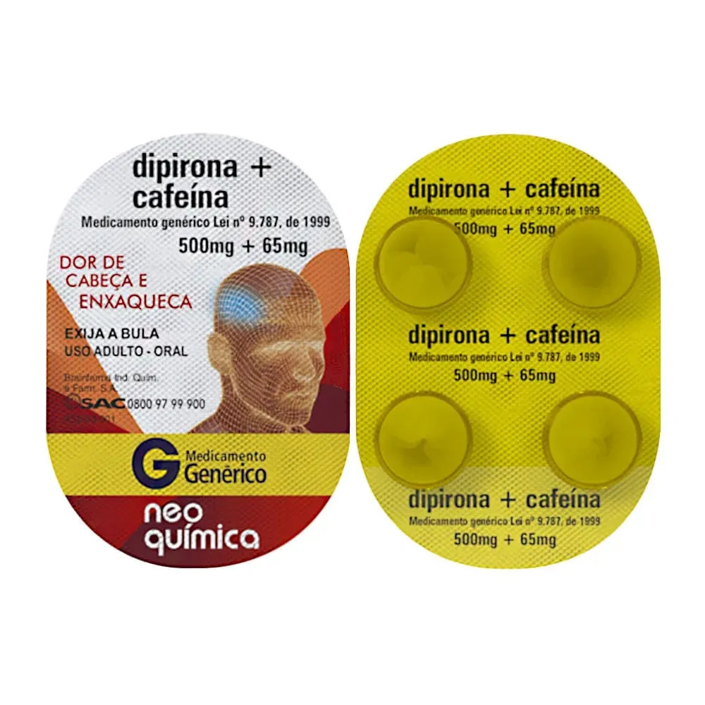 Dipirona+Cafeína 500mg/65mg 4 Cpr Genérico Neo Quimica