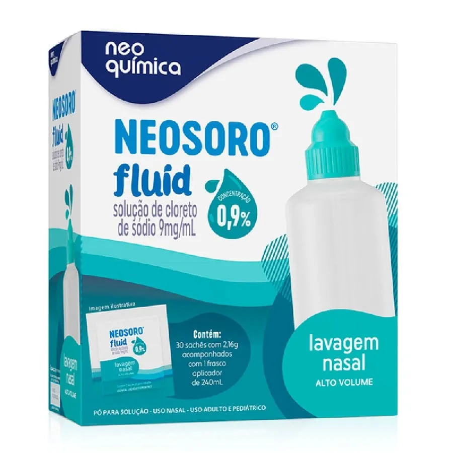 Neosoro Fluid 0,9% Alto Volume Neo Química 30 Sachês de 2,16g Cada + 1 Frasco 240ml