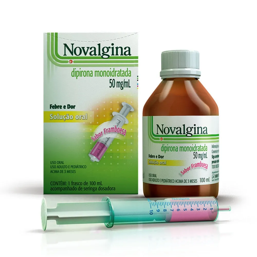 Novalgina Solução Oral Infantil Sabor Framboesa 50mg 100mL
