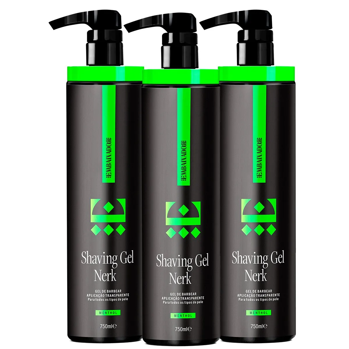 Kit 3 Shaving Gel de Barbear Nerk Menthol Embaixador 750ml