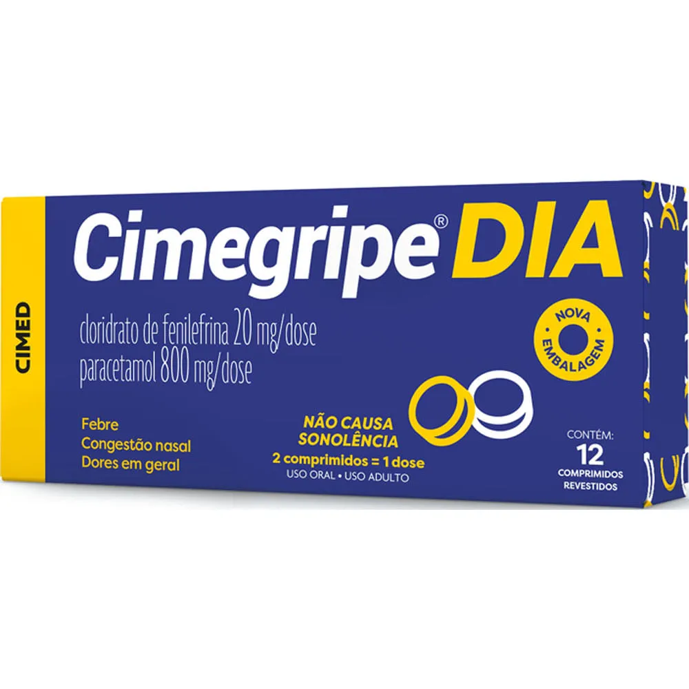 Cimegripe Dia 400+400+20mg Bl 6 Comp Branco+6 Comp Amarelo Paracetamol+Cloridrato De Fenilefrina Cimed Similar