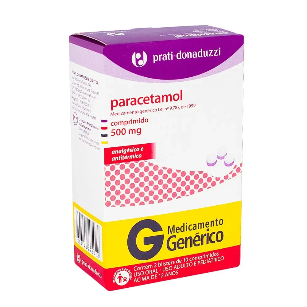 Paracetamol 500mg 20 Comprimidos Genérico Prati Donaduzzi