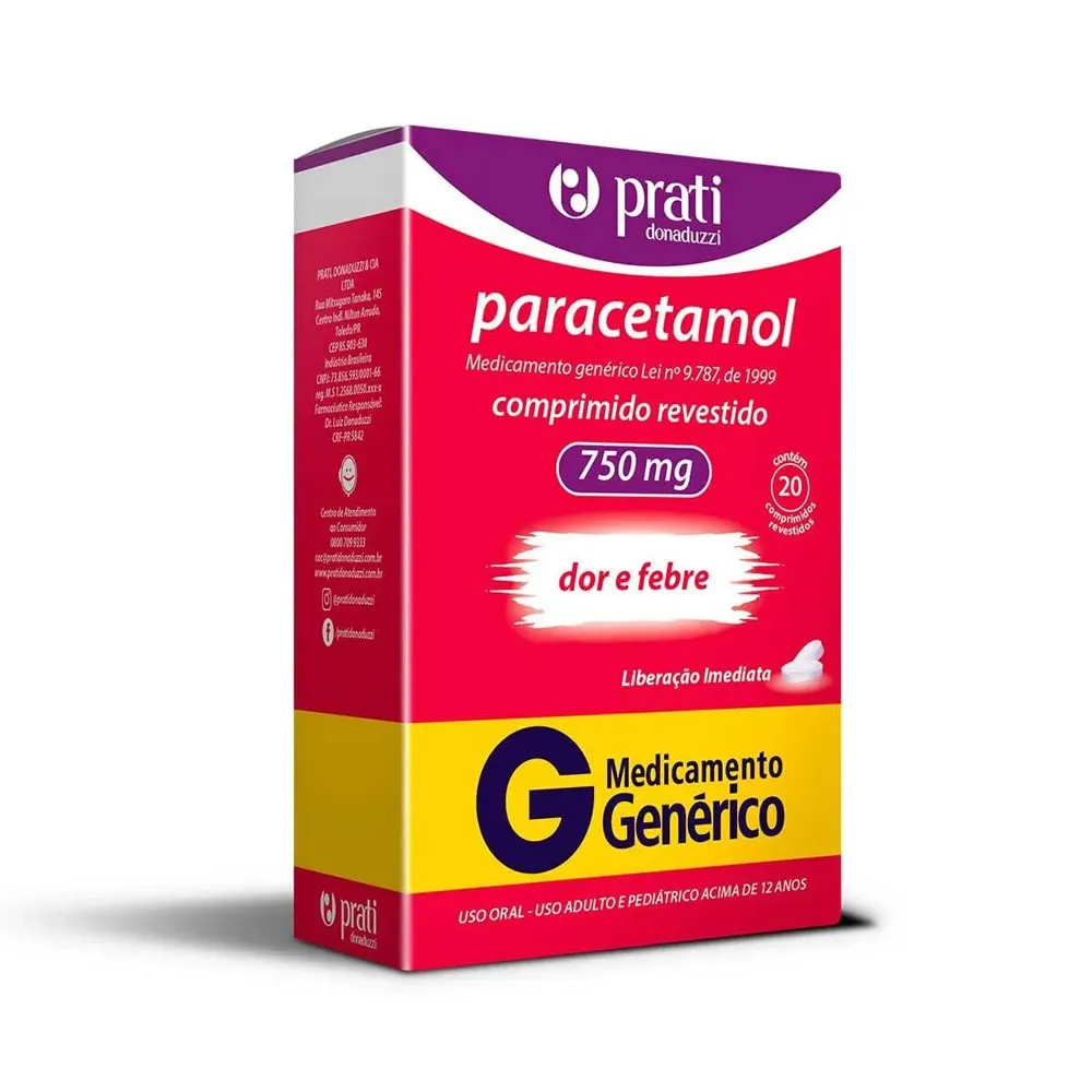 Paracetamol 750mg 20 Comprimidos Revestidos